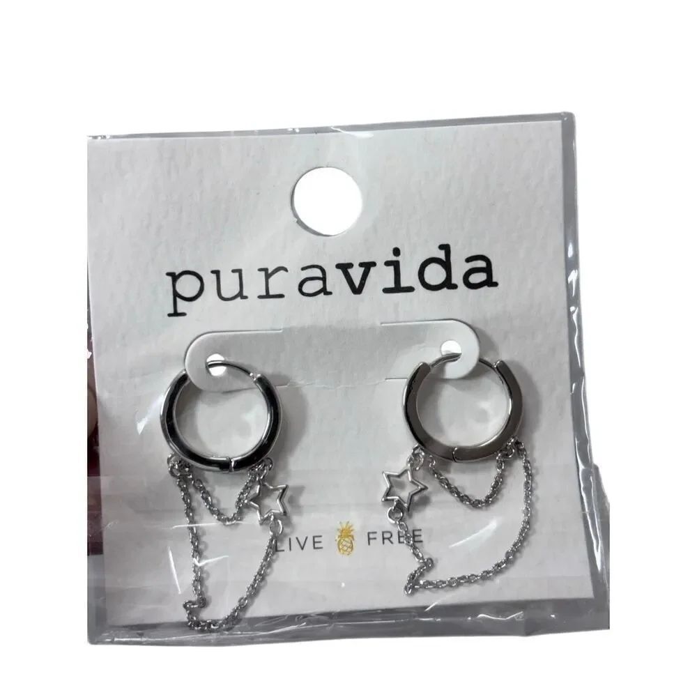 Puravida silver star hoop earrings new